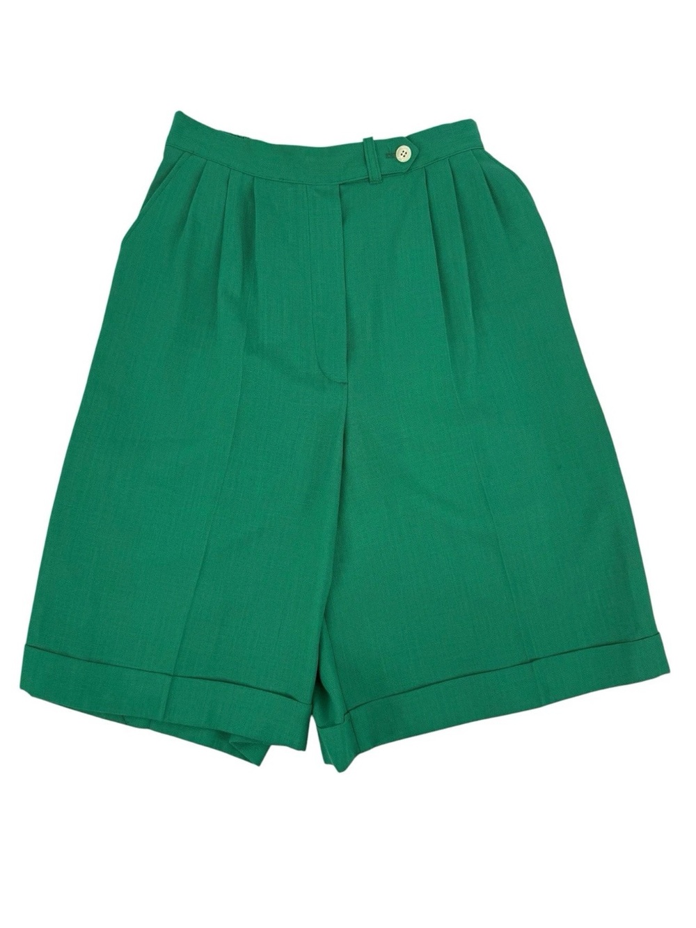 Vintage Russ Pleated Shorts Womens Size 10 Green Cuffed 10.5in Made in USA